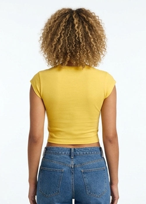 "I Do All My Own Stunts" Graphic Crop T-Shirt-Yellow
