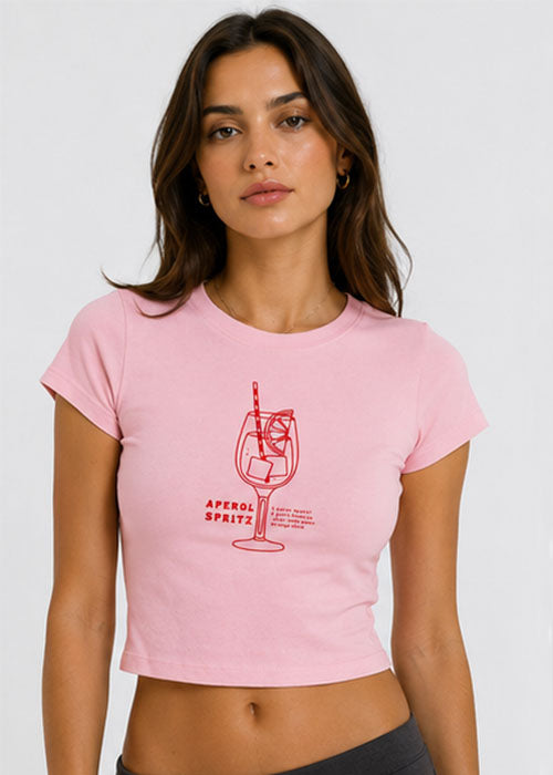 Aperol Spritz Graphic Slim Fit Crop Top – Pink