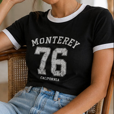 Monterey 76 Graphic Ringer Crop Tee-Black