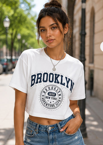 Fitted Brooklyn Graphic Printed Crop T-Shirt