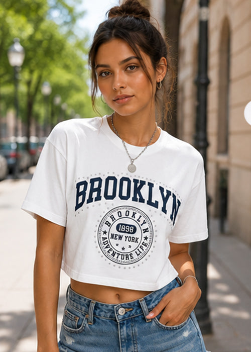 Fitted Brooklyn Graphic Printed Crop T-Shirt