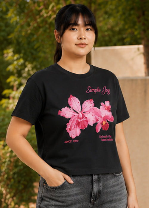 Fitted Simple Joy Floral Graphic Oversized Tee