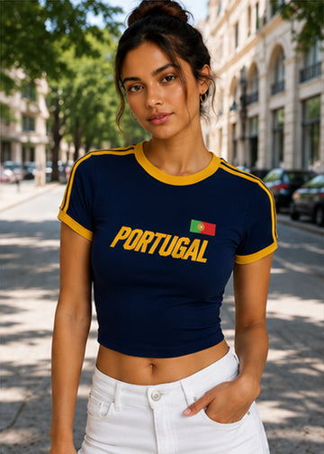 Fitted Portugal Graphic Ringer Crop Tee