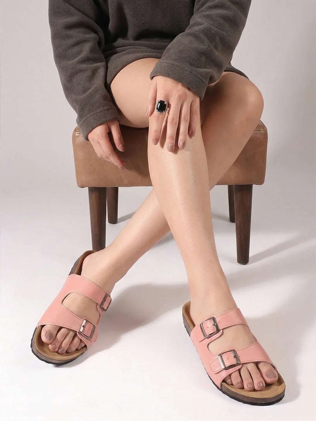 Double Buckle Comfort Slide Sandals