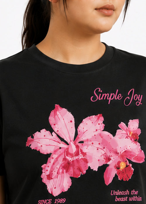 Fitted Simple Joy Floral Graphic Oversized Tee