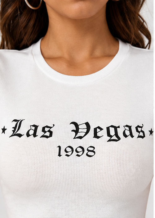 Las Vegas 1998 Graphic Slim Fit Crop Top – White