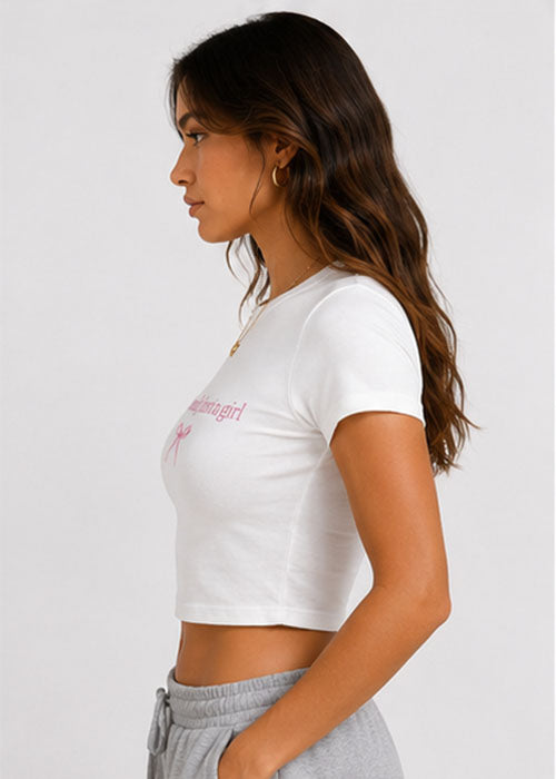 "I'm Literally Just a Girl" Graphic Slim Fit Crop Top – White