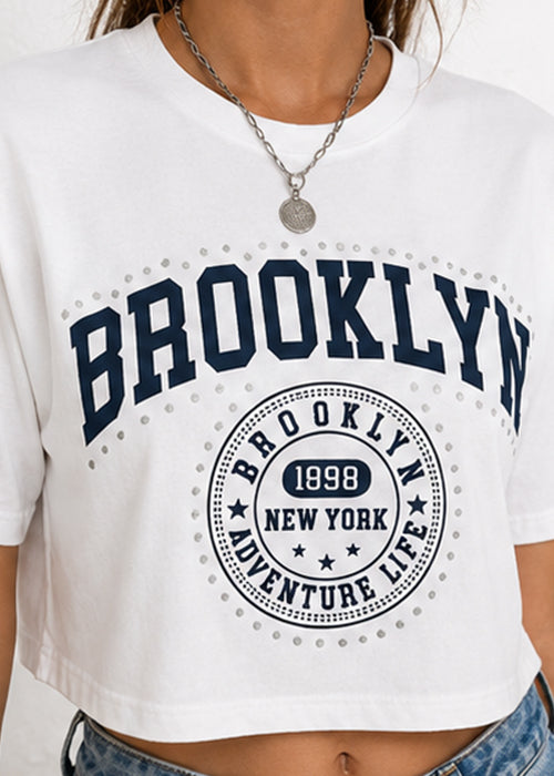 Fitted Brooklyn Graphic Printed Crop T-Shirt