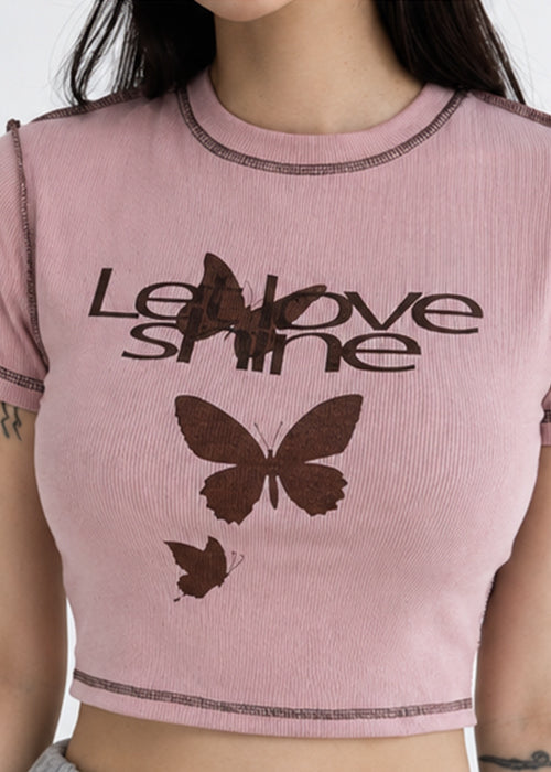 Fitted Love Shine Butterfly Graphic Crop Top