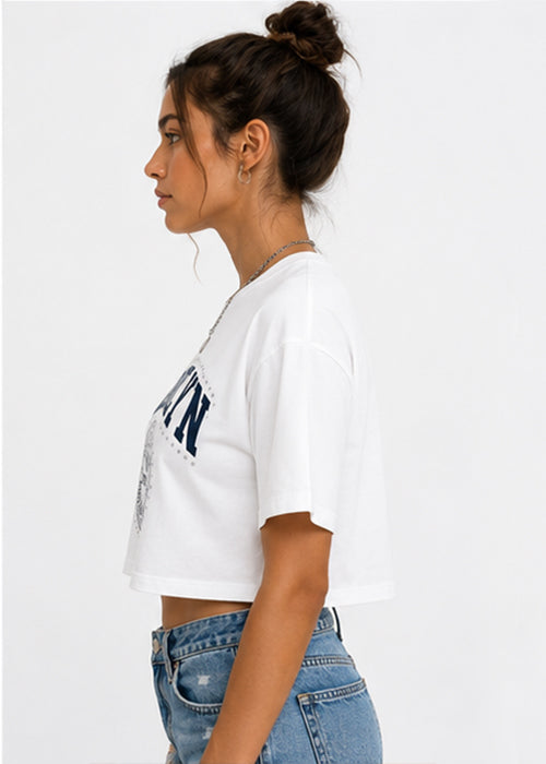 Fitted Brooklyn Graphic Printed Crop T-Shirt