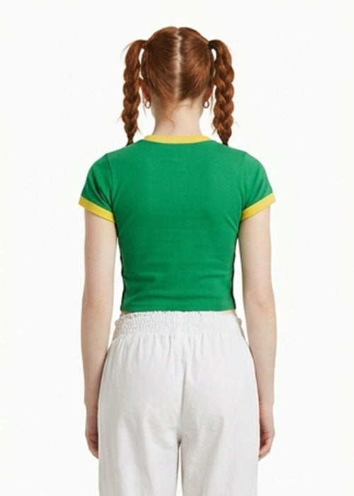 Jamaica Graphic Ringer Crop Top – Green