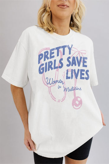 Pretty Girls Save Lives Graphic Print Oversized T-Shirt