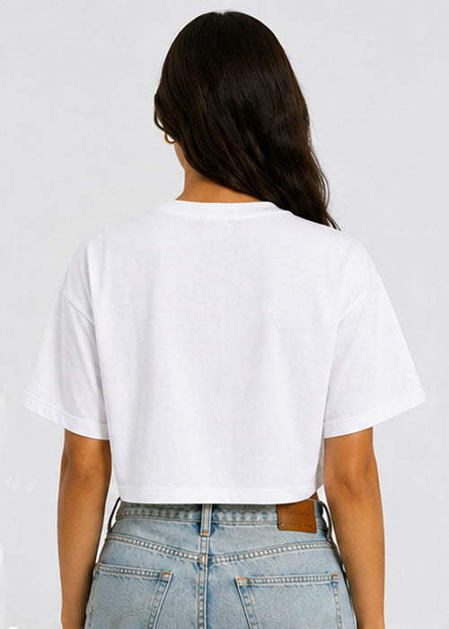 Boston Graphic Printed Oversized Crop T-Shirt – White