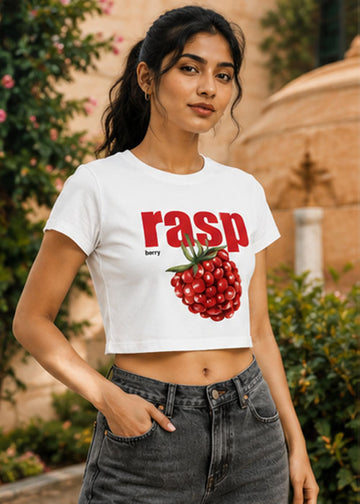 Raspberry Graphic Slim Fit Crop Top – White