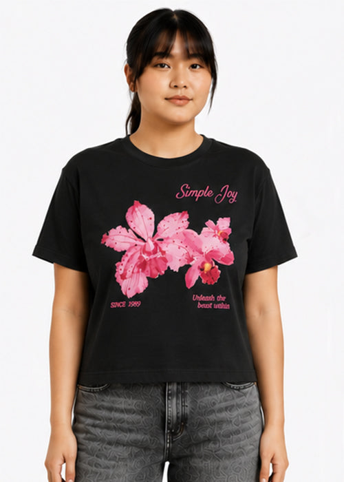 Fitted Simple Joy Floral Graphic Oversized Tee