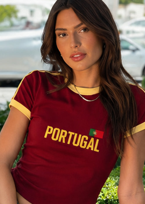 Fitted Portugal Graphic Ringer Crop Tee