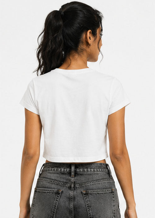 Raspberry Graphic Slim Fit Crop Top – White