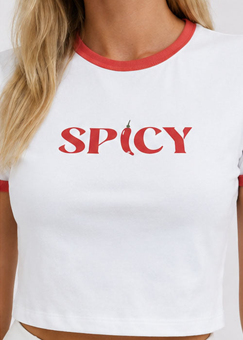 Spicy Typography Ringer Crop Top – White