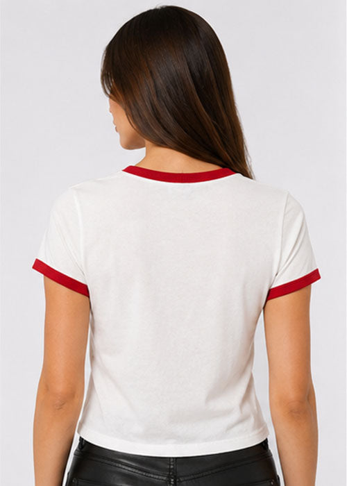 New York 1998 Graphic Ringer Crop T-Shirt-White