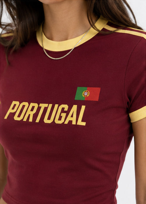 Fitted Portugal Graphic Ringer Crop Tee