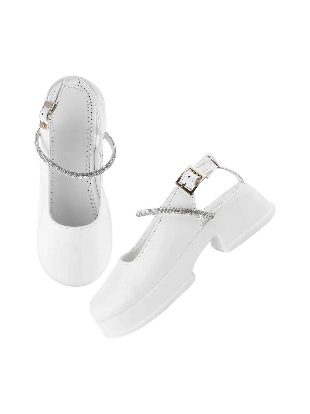 Classic Gloss Finish Ankle Strap Block Heels