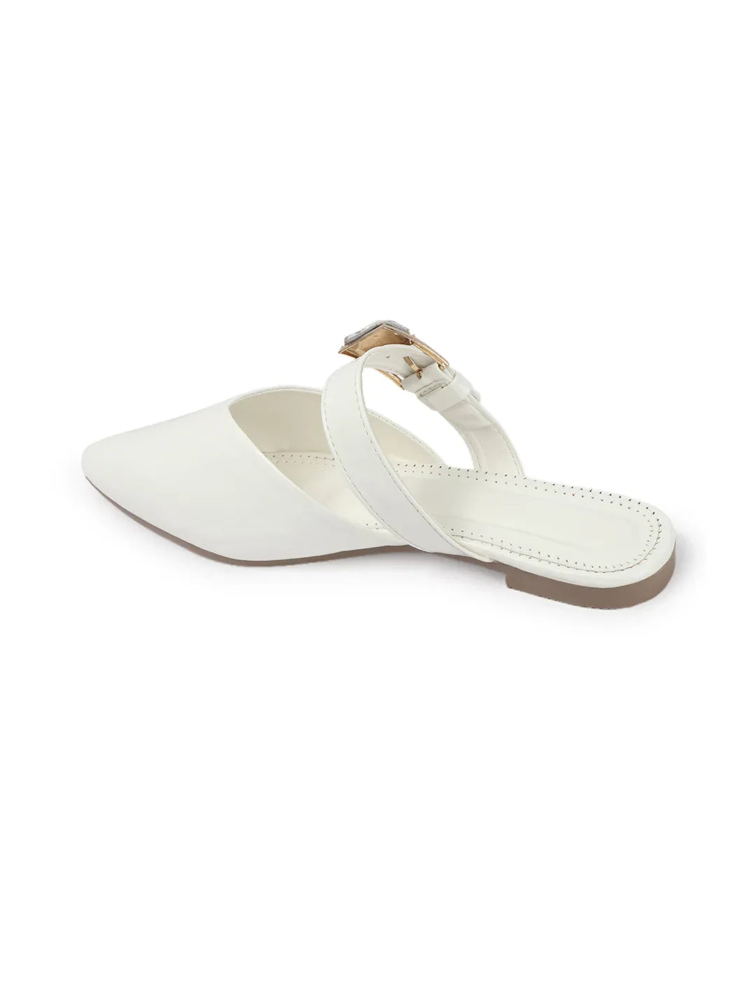 Gloss Finish Crystal Strap Pointed Toe Mules