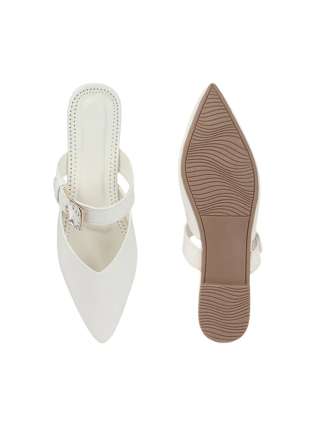 Gloss Finish Crystal Strap Pointed Toe Mules