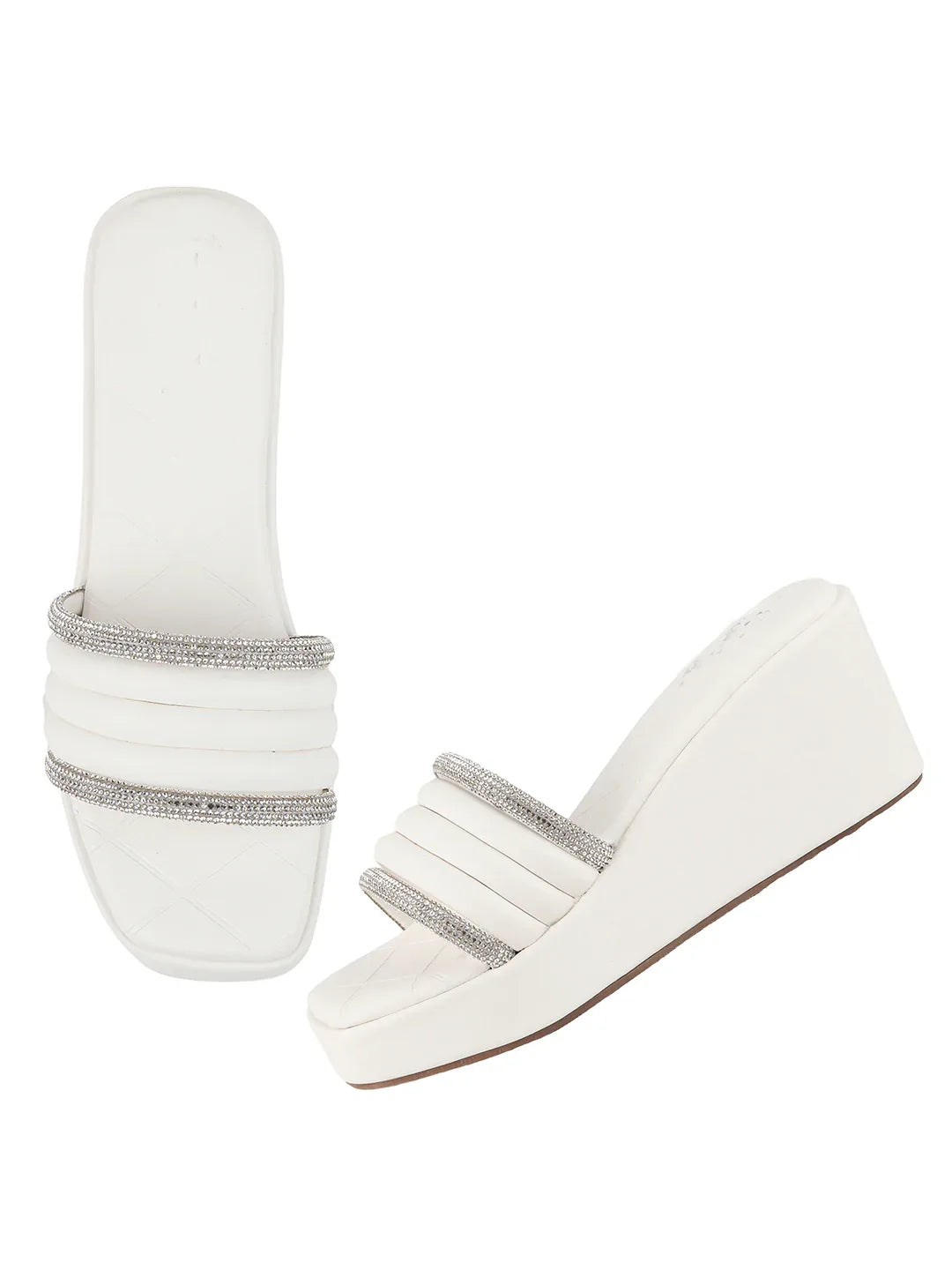 Crystal Strap Wedge Slides
