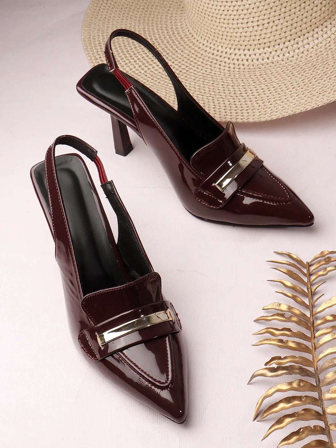 Elegant Glossy Finish Slingback Pumps
