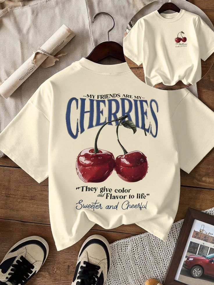 Oversized Cherry Graphic Printed T-Shirt