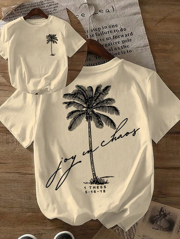 Oversized Palm Tree Graphic Printed T-Shirt