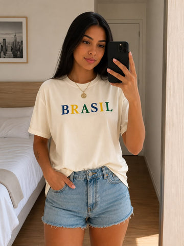Oversized Brasil Typography Printed T-Shirt