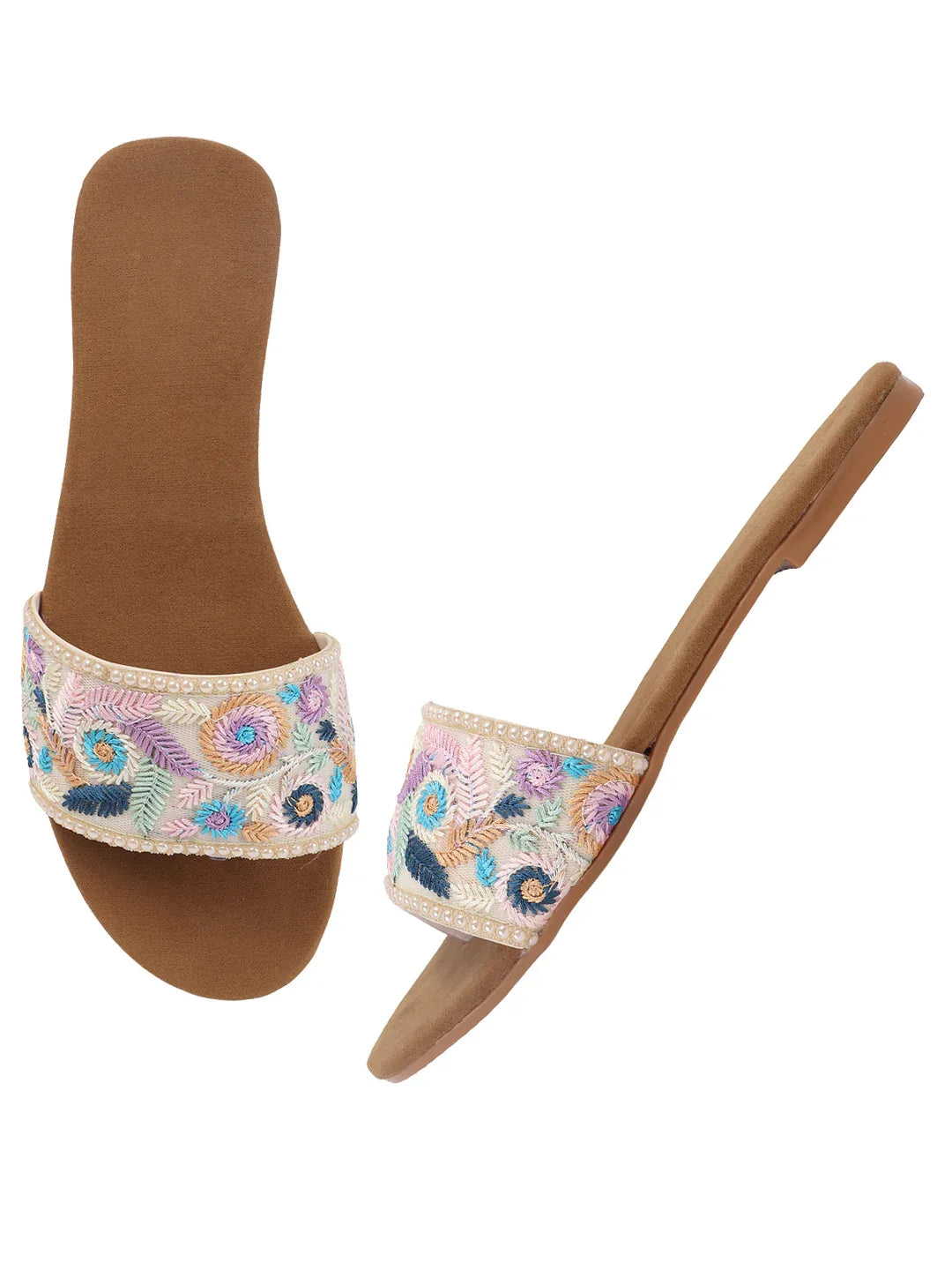 TRYME Trendy Embroidered Slip-on Flat Sandals For Women And Girls