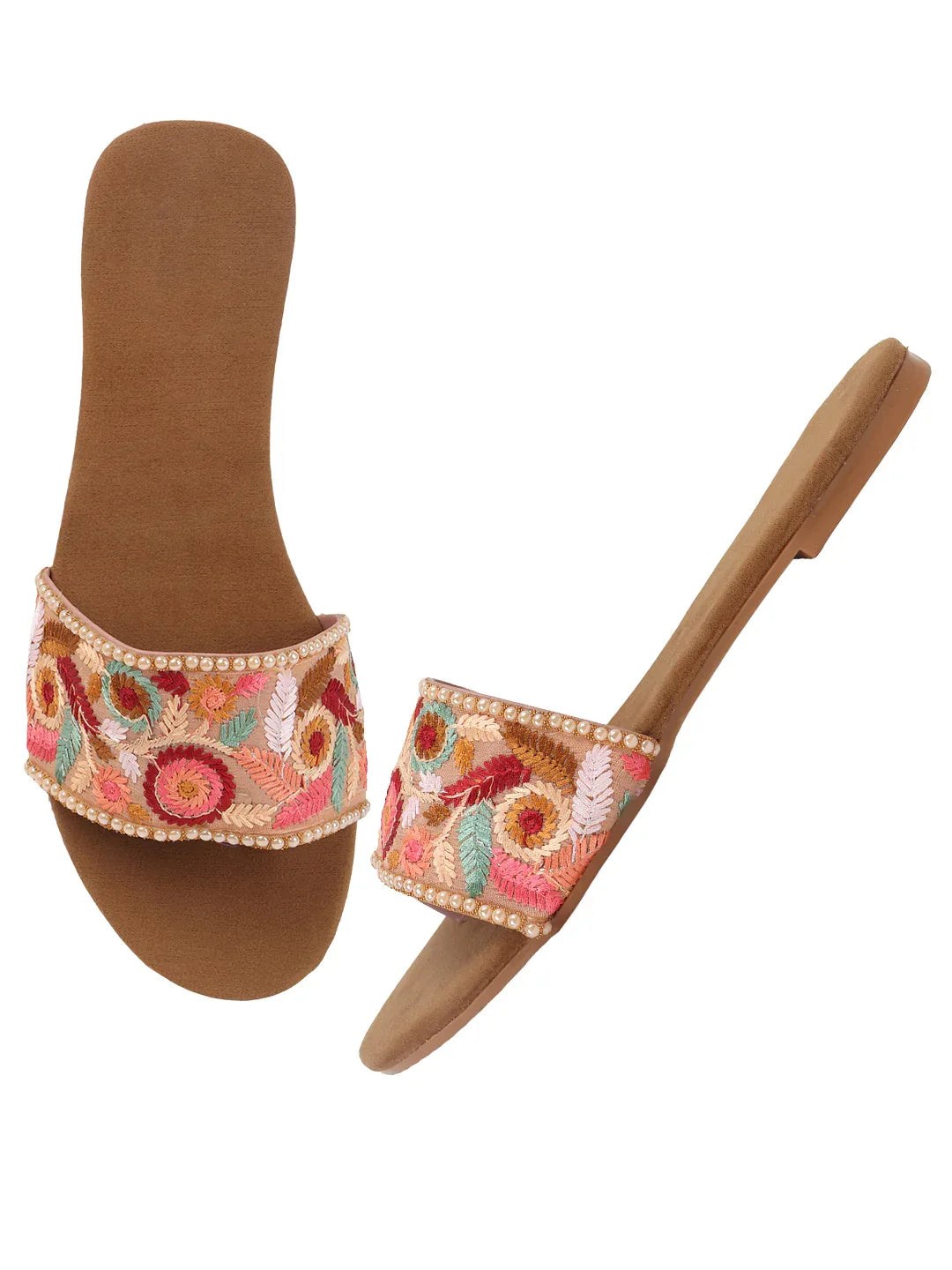 TRYME Trendy Embroidered Slip-on Flat Sandals For Women And Girls