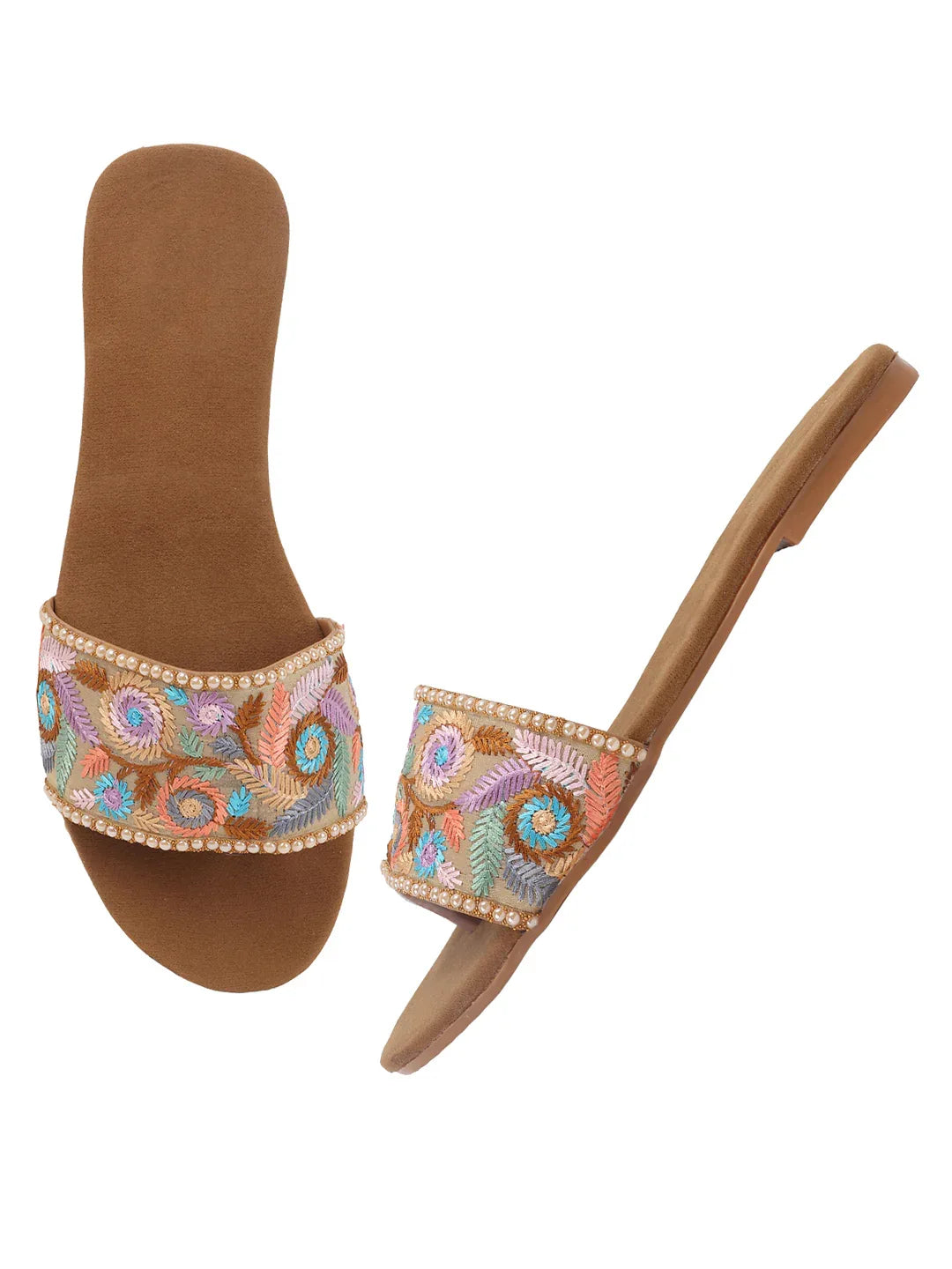TRYME Trendy Embroidered Slip-on Flat Sandals For Women And Girls