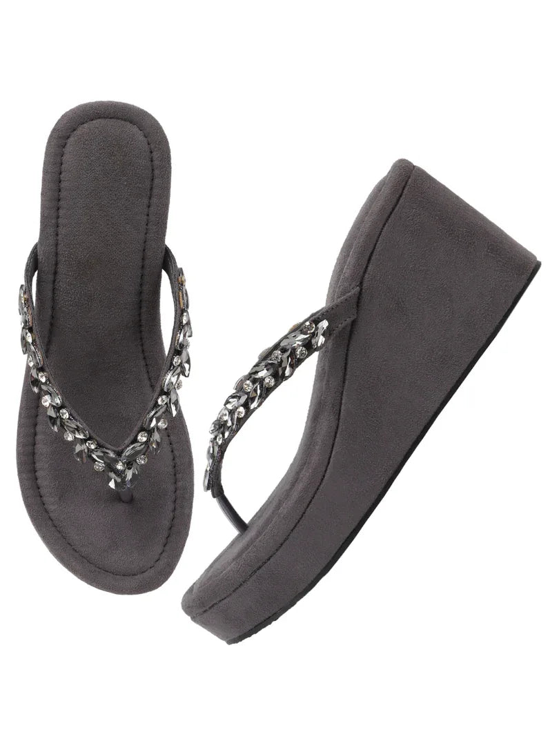 Jewel Detail Comfort Wedge Slides