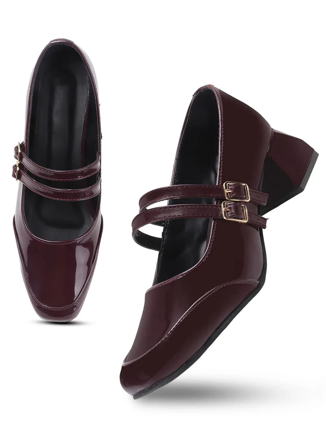 Patent Finish Buckle Detail Mid Heels