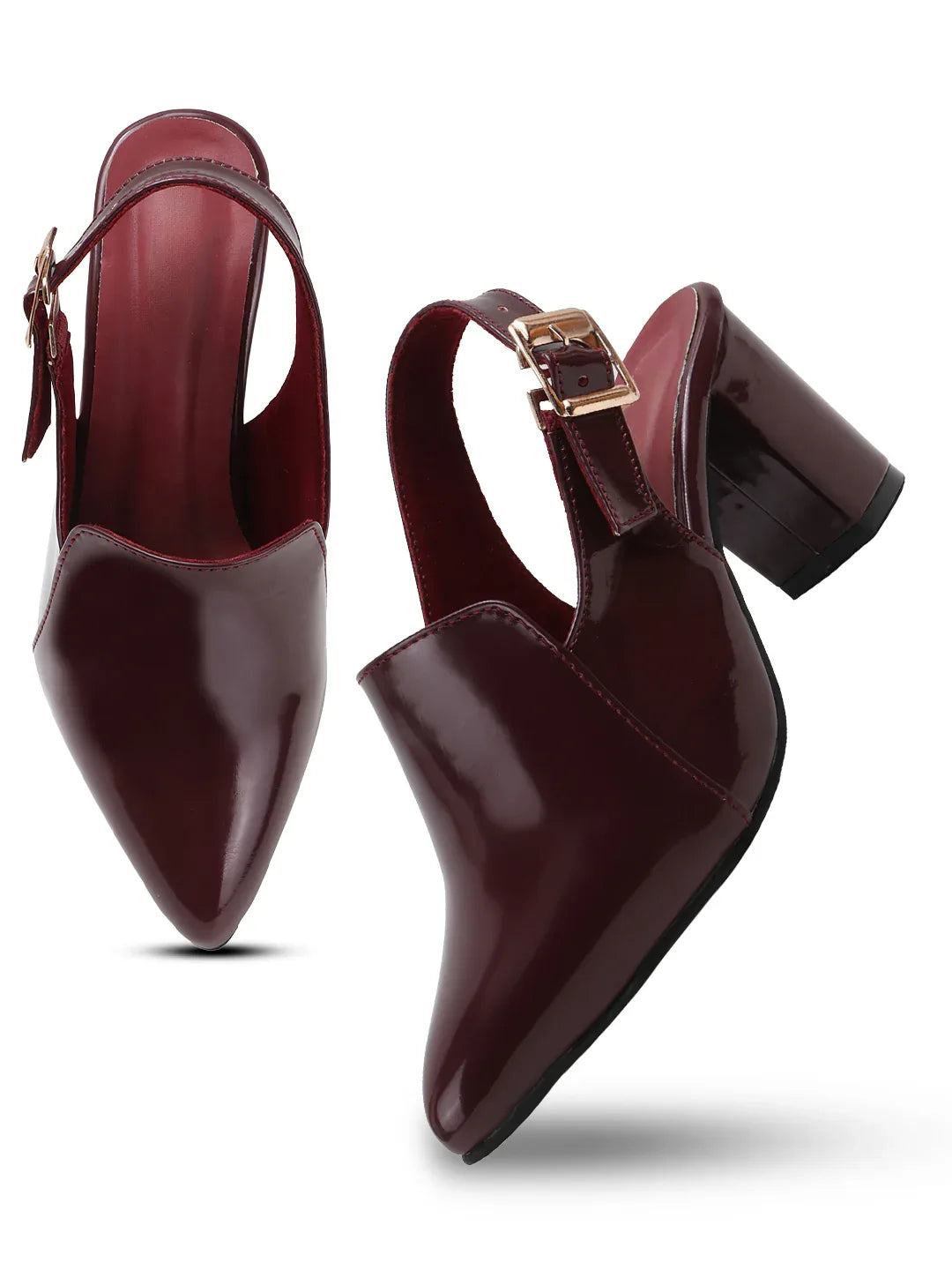 Elegant Gloss Finish Mid Heel Shoes