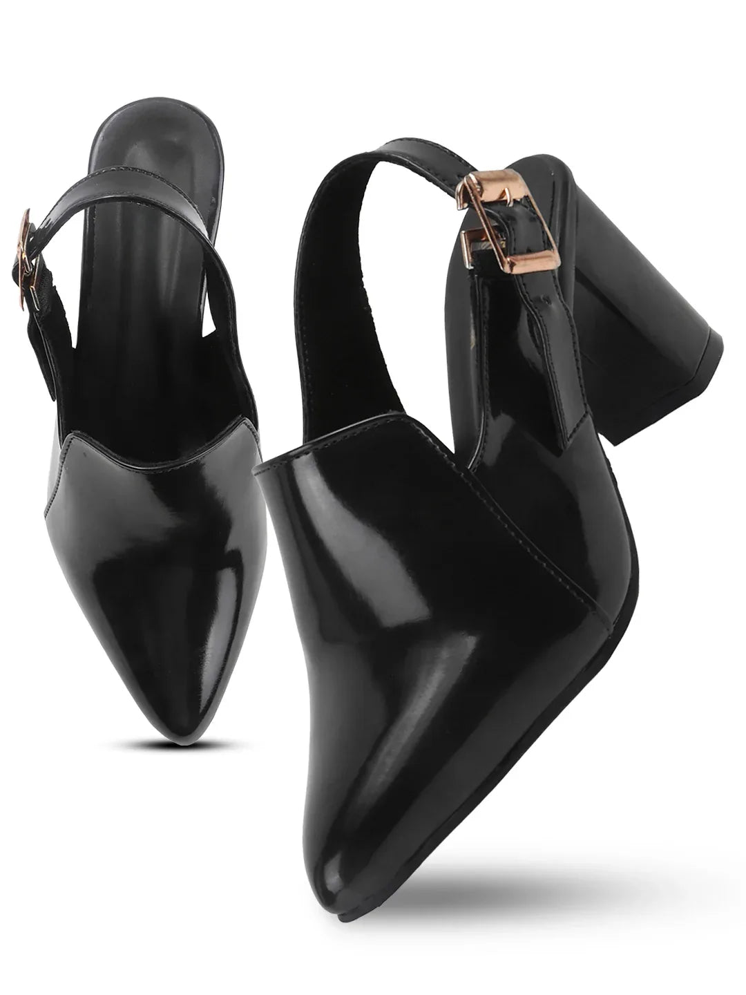 Elegant Gloss Finish Mid Heel Shoes