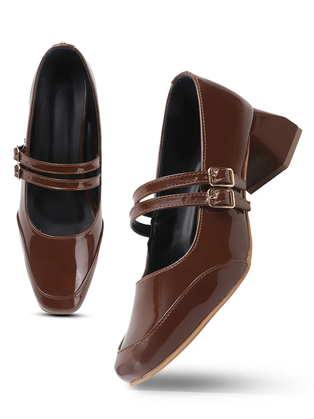 Patent Finish Buckle Detail Mid Heels