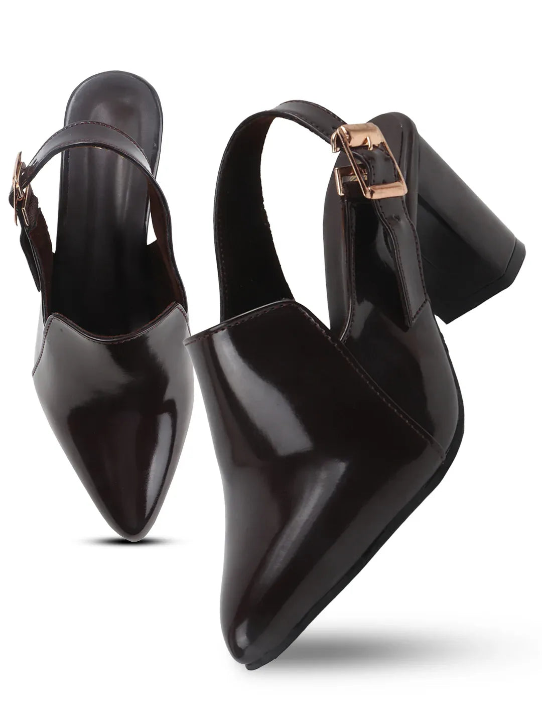 Elegant Gloss Finish Mid Heel Shoes