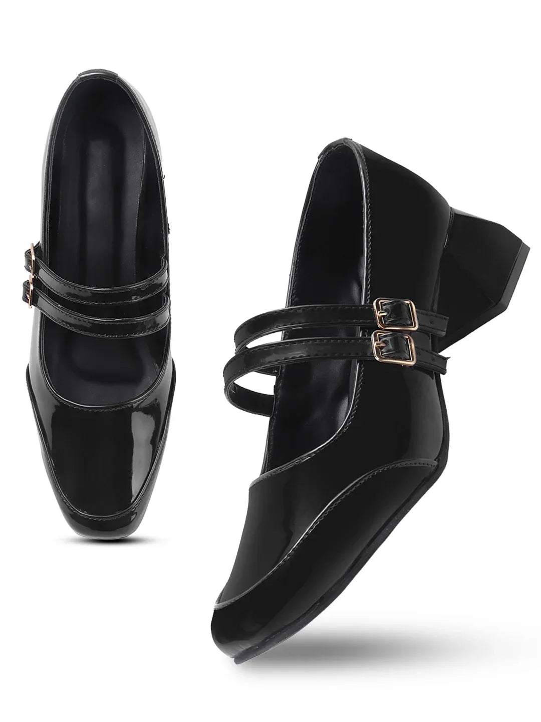 Patent Finish Buckle Detail Mid Heels