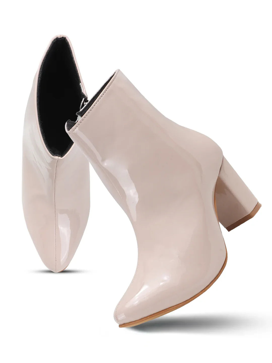 Patent Finish Block Heel Ankle Boots for Women