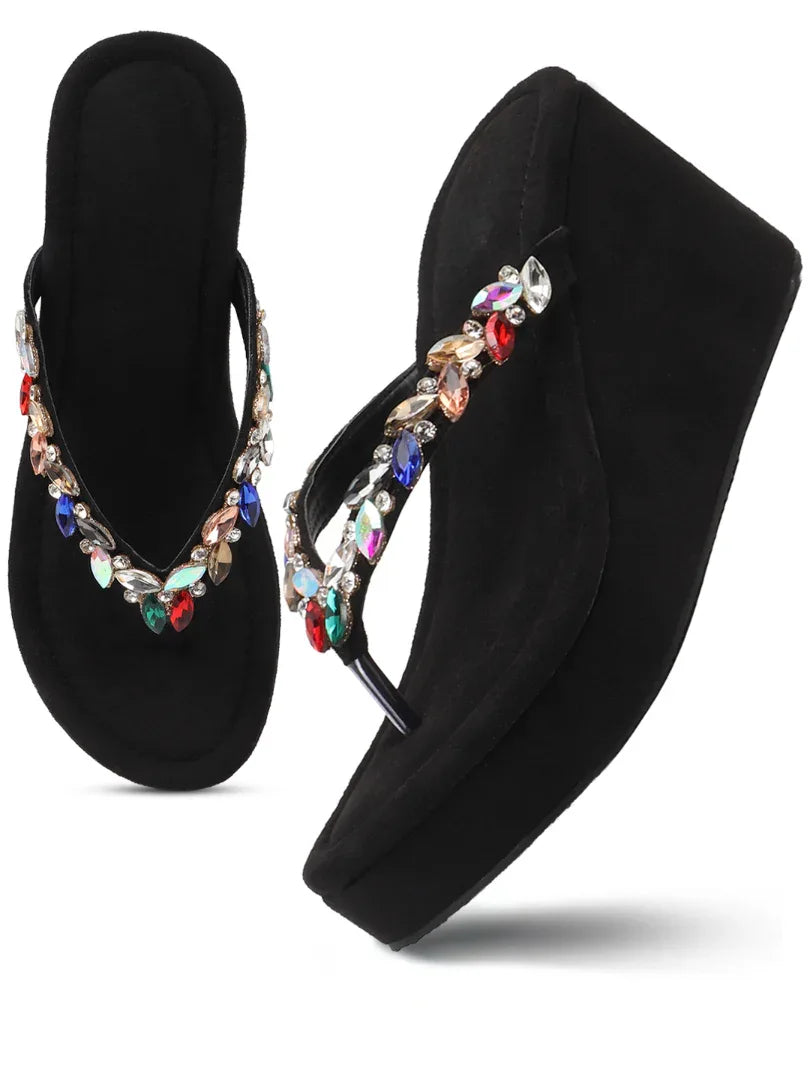 Jewel Detail Comfort Wedge Slides