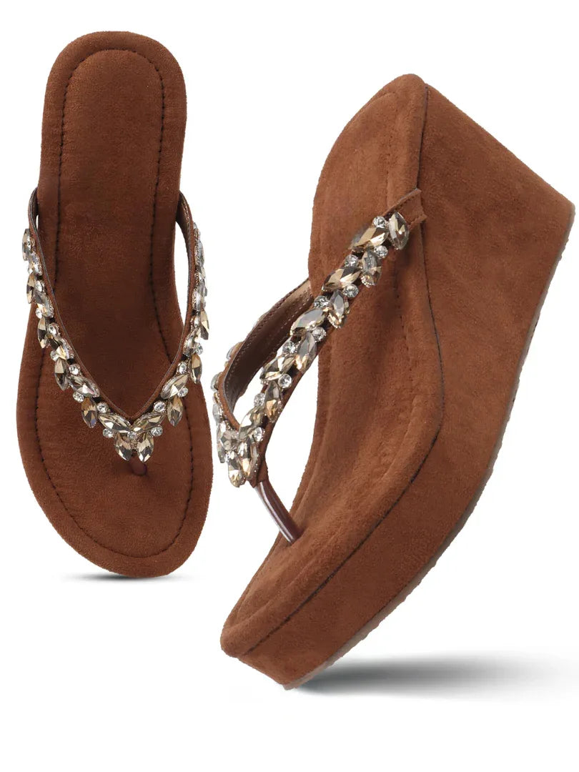 Jewel Detail Comfort Wedge Slides