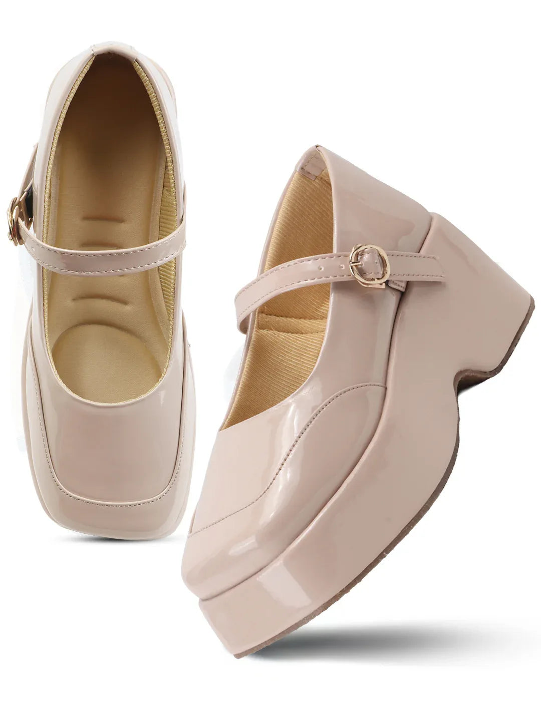 Glossy Strap Platform Heel Pumps
