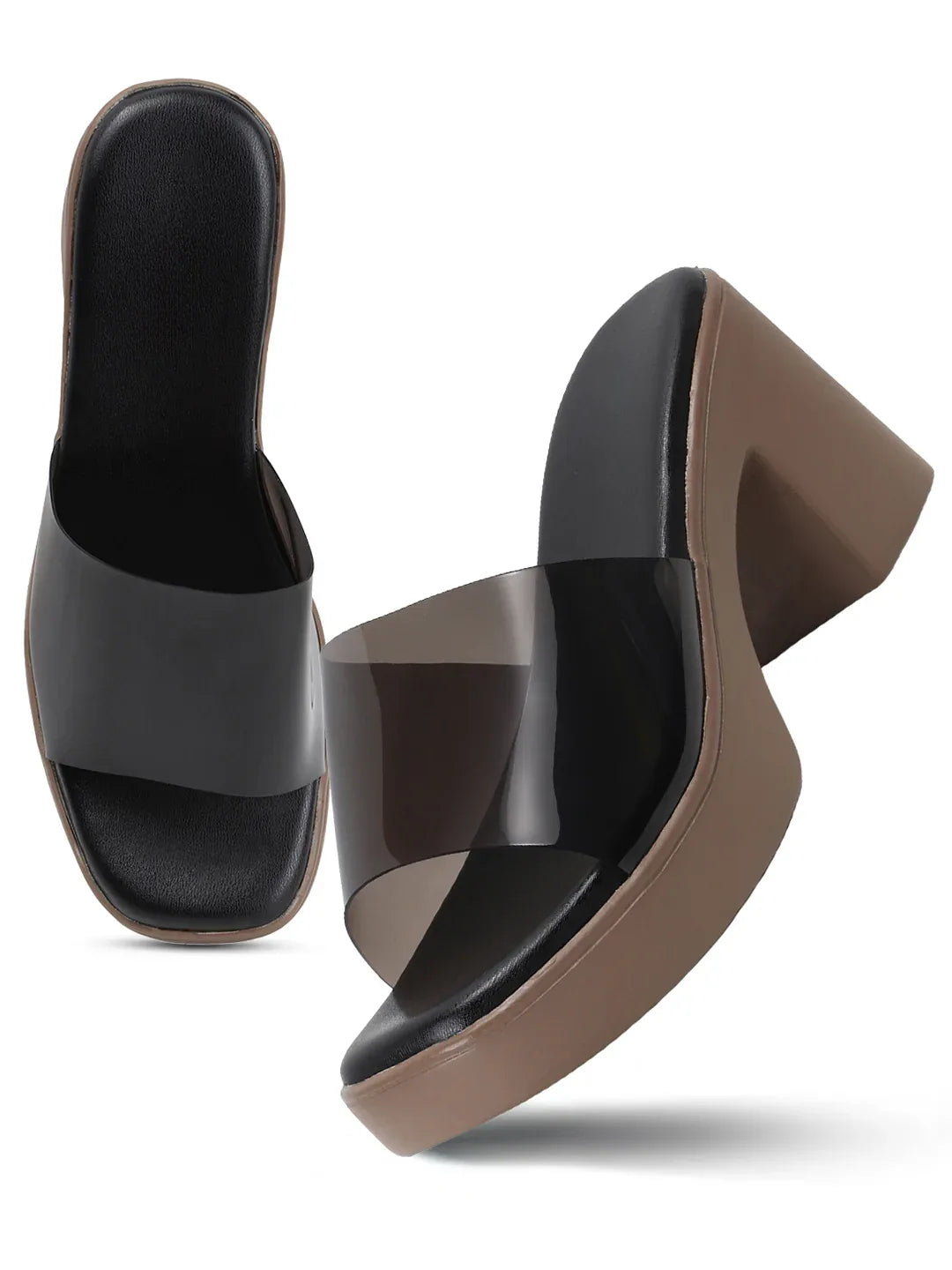 Modern Gloss Strap Mid Heel Slides
