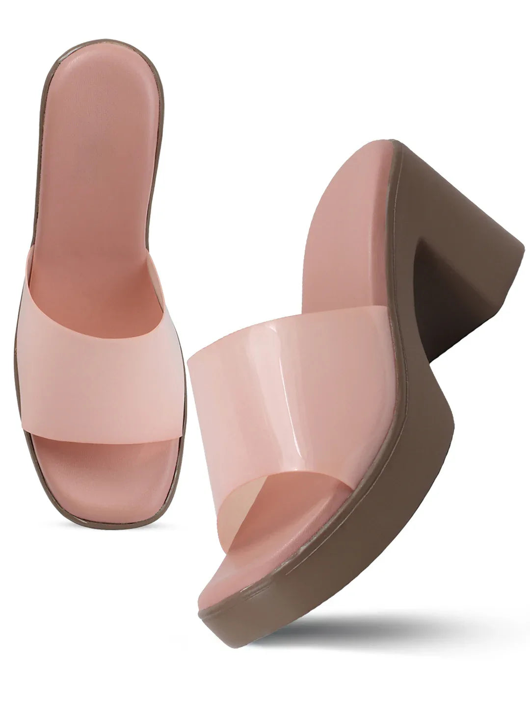 Modern Gloss Strap Mid Heel Slides