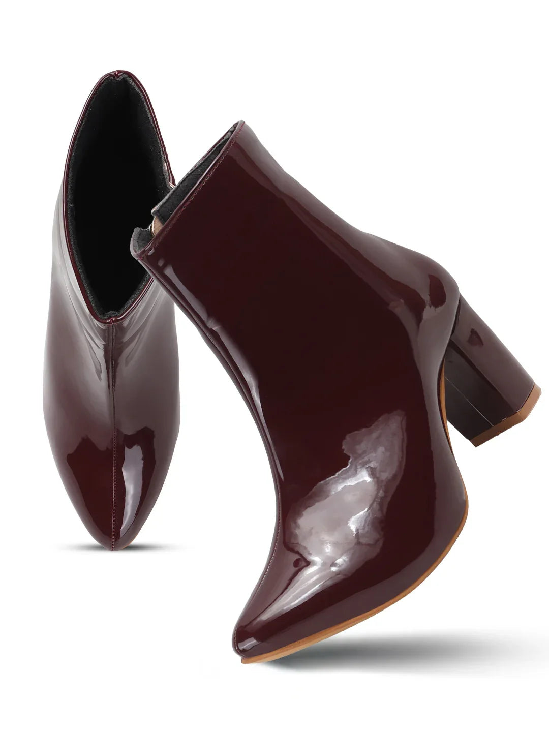 Patent Finish Block Heel Ankle Boots for Women