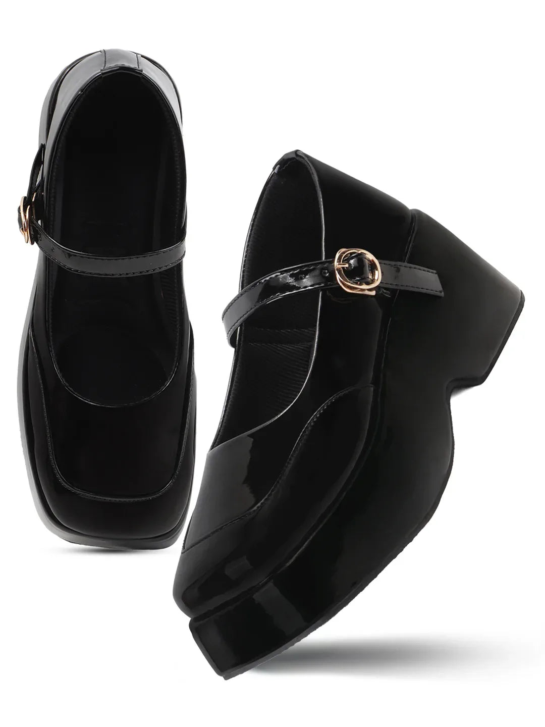 Glossy Strap Platform Heel Pumps